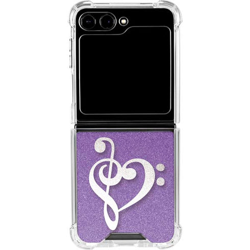 Purple Glitter Musical Heart Galaxy Z Flip5 5G Clear Case