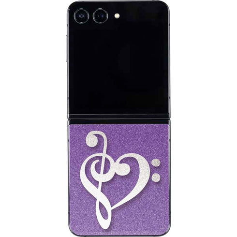 Purple Glitter Musical Heart Galaxy Z Flip5 5G Skin