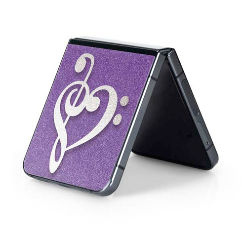 Purple Glitter Musical Heart Galaxy Z Flip5 5G Skin