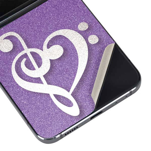 Purple Glitter Musical Heart Galaxy Z Flip5 5G Skin
