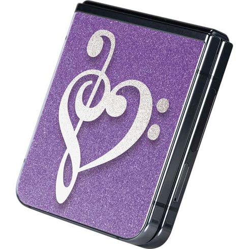 Purple Glitter Musical Heart Galaxy Z Flip5 5G Skin