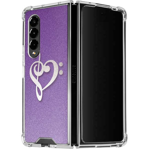 Purple Glitter Musical Heart Galaxy Z Fold4 5G Clear Case