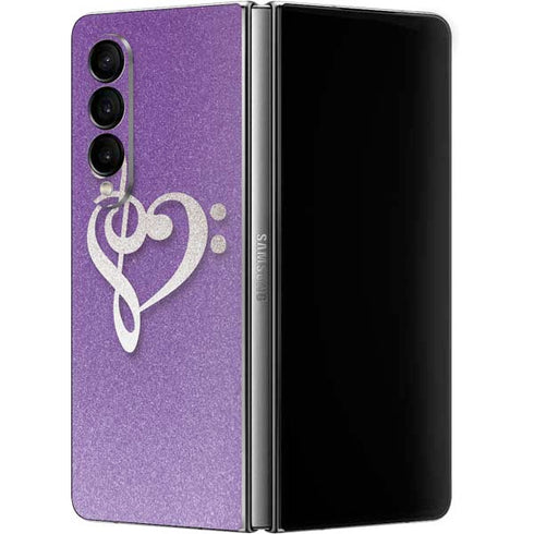 Purple Glitter Musical Heart Galaxy Z Fold4 5G Skin