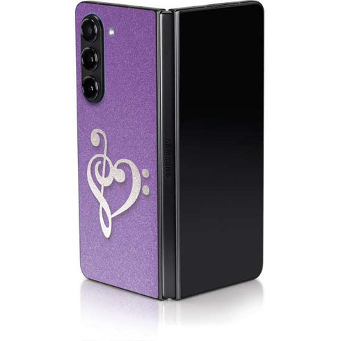 Purple Glitter Musical Heart Galaxy Z Fold5 5G Skin