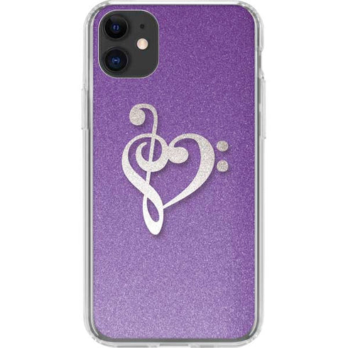 Purple Glitter Musical Heart iPhone 11 Clear Case