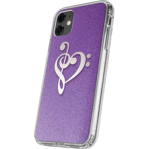 Purple Glitter Musical Heart iPhone 11 Clear Case