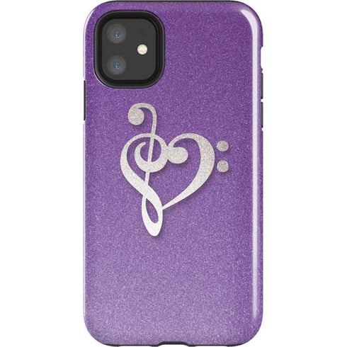 Purple Glitter Musical Heart iPhone 11 Impact Case