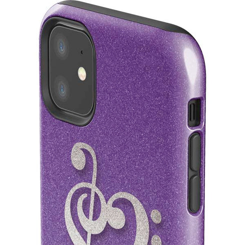 Purple Glitter Musical Heart iPhone 11 Impact Case