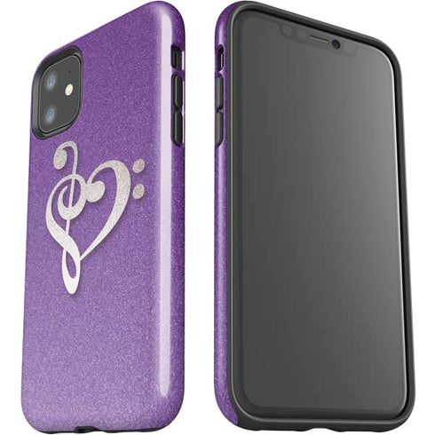 Purple Glitter Musical Heart iPhone 11 Impact Case
