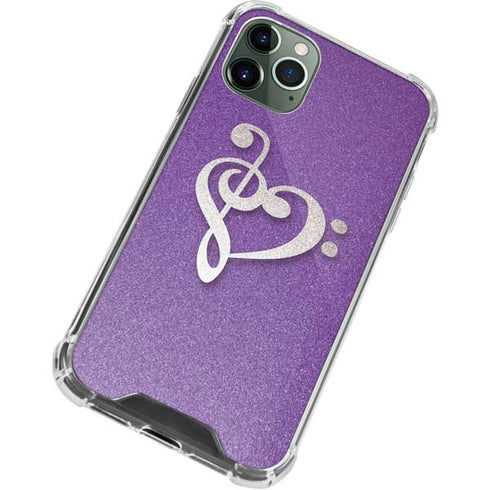 Purple Glitter Musical Heart iPhone 11 Pro Max Clear Case