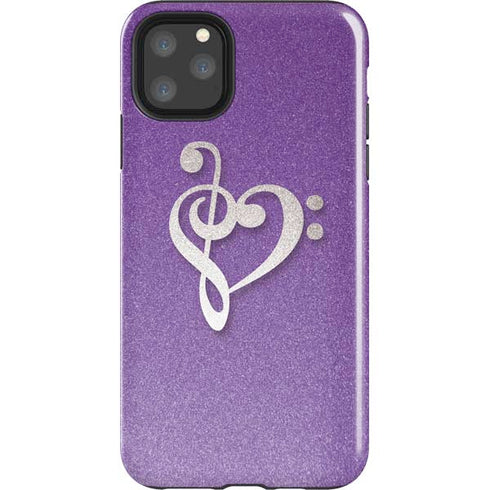 Purple Glitter Musical Heart iPhone 11 Pro Max Impact Case