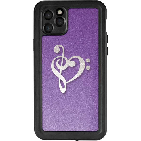 Purple Glitter Musical Heart iPhone 11 Pro Max Waterproof Case