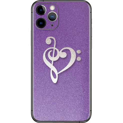 Purple Glitter Musical Heart iPhone 11 Pro Skin