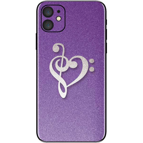 Purple Glitter Musical Heart iPhone 11 Skin
