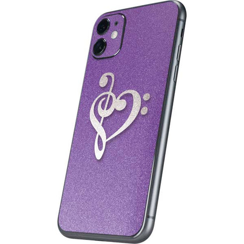 Purple Glitter Musical Heart iPhone 11 Skin