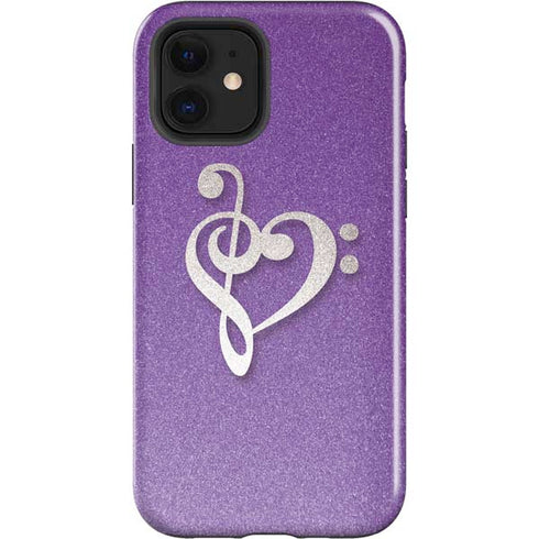Purple Glitter Musical Heart iPhone 12 Impact Case