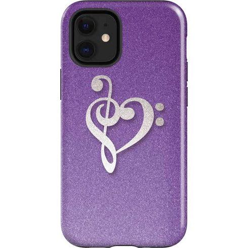 Purple Glitter Musical Heart iPhone 12 Mini Impact Case