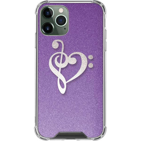 Purple Glitter Musical Heart iPhone 12 Pro Clear Case