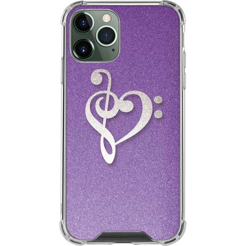 Purple Glitter Musical Heart iPhone 12 Pro Max Clear Case