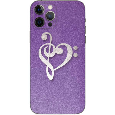 Purple Glitter Musical Heart iPhone 12 Pro Skin