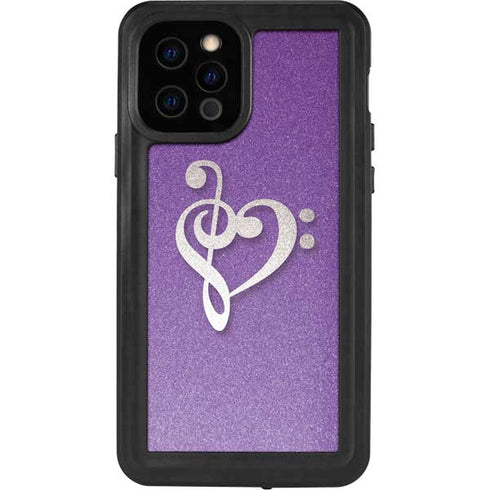 Purple Glitter Musical Heart iPhone 12 Pro Waterproof Case