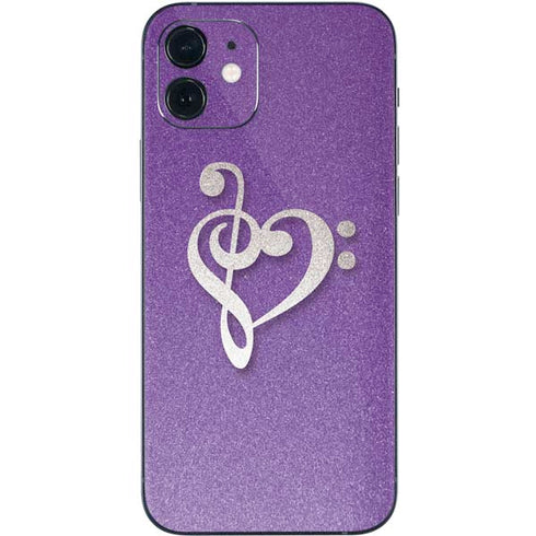 Purple Glitter Musical Heart iPhone 12 Skin