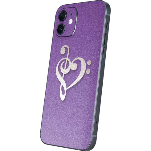 Purple Glitter Musical Heart iPhone 12 Skin