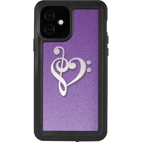 Purple Glitter Musical Heart iPhone 12 Waterproof Case