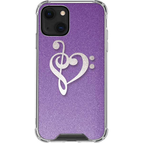 Purple Glitter Musical Heart iPhone 13 Clear Case