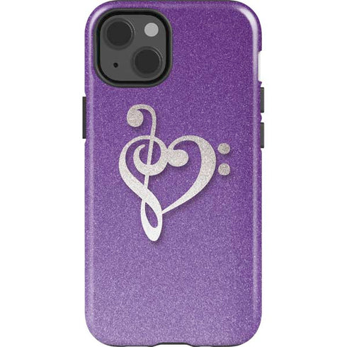 Purple Glitter Musical Heart iPhone 13 Impact Case