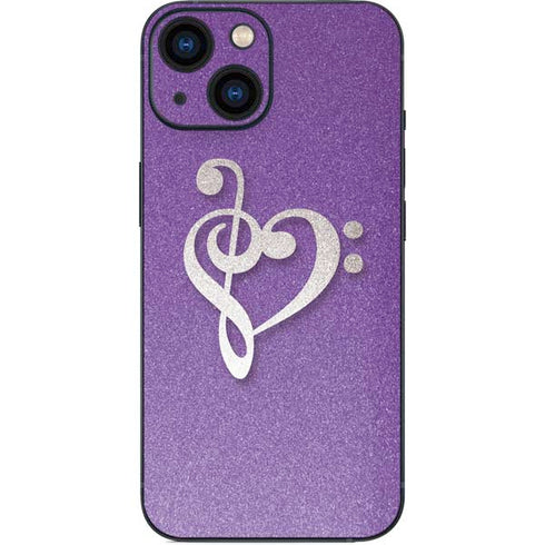 Purple Glitter Musical Heart iPhone 13 Mini Skin