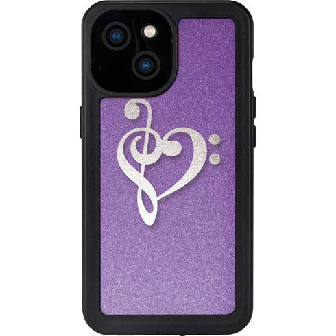 Purple Glitter Musical Heart iPhone 13 Mini Waterproof Case