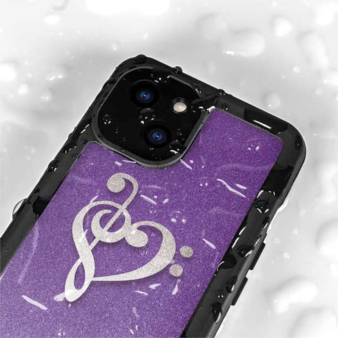 Purple Glitter Musical Heart iPhone 13 Mini Waterproof Case