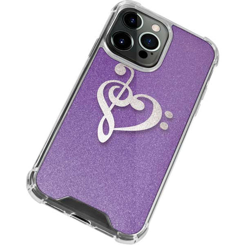 Purple Glitter Musical Heart iPhone 13 Pro Clear Case