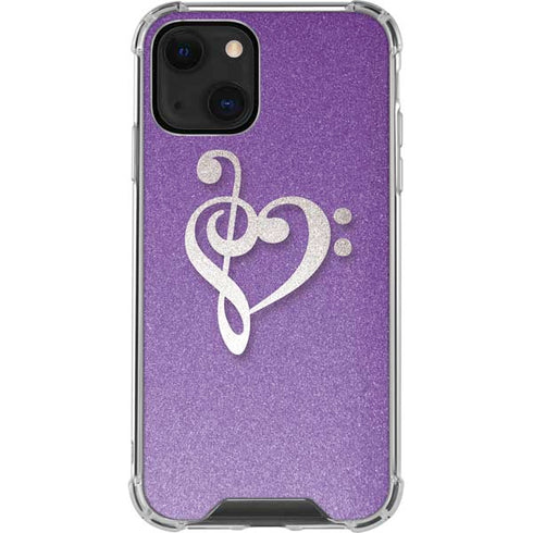 Purple Glitter Musical Heart iPhone 14 Clear Case
