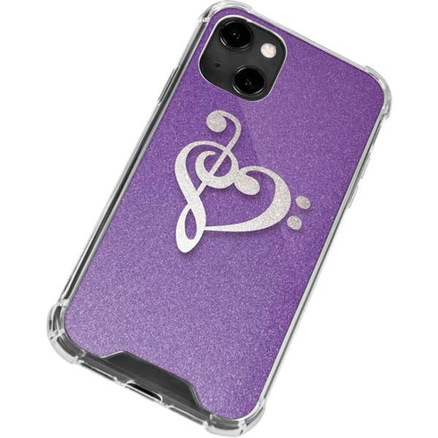 Purple Glitter Musical Heart iPhone 14 Clear Case