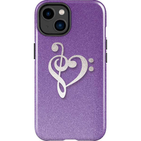 Purple Glitter Musical Heart iPhone 15 Plus Impact Case