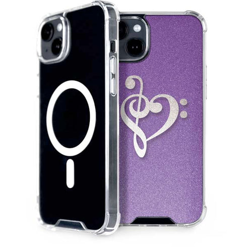 Purple Glitter Musical Heart iPhone 14 MagSafe Case