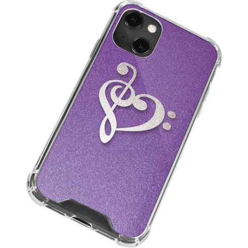 Purple Glitter Musical Heart iPhone 14 Plus Clear Case