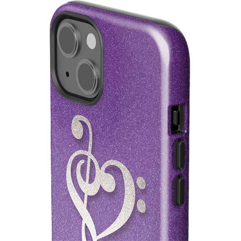 Purple Glitter Musical Heart iPhone 15 Impact Case