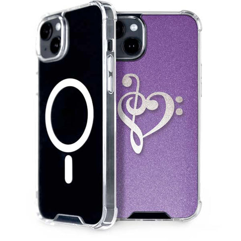 Purple Glitter Musical Heart iPhone 15 Plus MagSafe Case