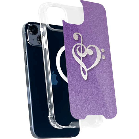 Purple Glitter Musical Heart iPhone 15 Plus MagSafe Case