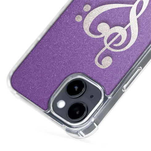 Purple Glitter Musical Heart iPhone 15 Plus MagSafe Case