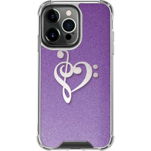 Purple Glitter Musical Heart iPhone 14 Pro Clear Case