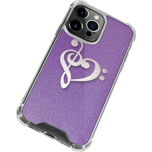 Purple Glitter Musical Heart iPhone 15 Pro Clear Case