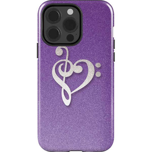 Purple Glitter Musical Heart iPhone 15 Pro Impact Case
