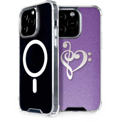 Purple Glitter Musical Heart iPhone 15 Pro MagSafe Case