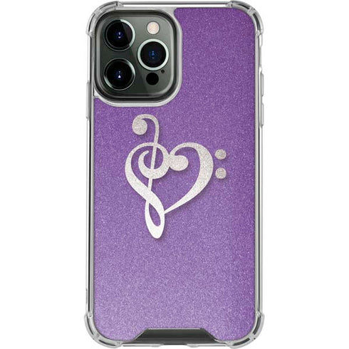 Purple Glitter Musical Heart iPhone 15 Pro Max Clear Case
