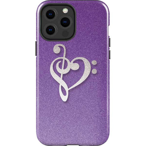 Purple Glitter Musical Heart iPhone 15 Pro Max Impact Case