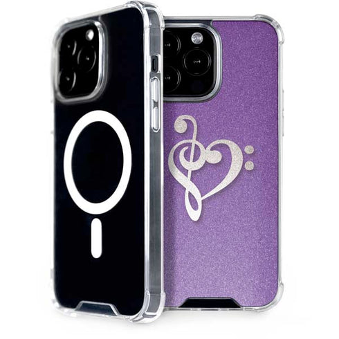 Purple Glitter Musical Heart iPhone 15 Pro Max MagSafe Case